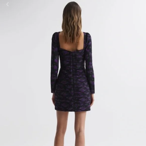 AMUR by Reiss Giulia Mini Dress - Size 4 Elegant Black and Purple Floral Dress - Picture 5 of 14